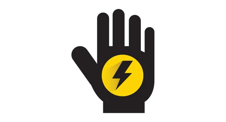 A decorative image showing a hand with a lightning strike