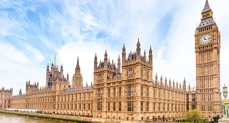 View of the UK Houses of Parliament, taken from the River Thames